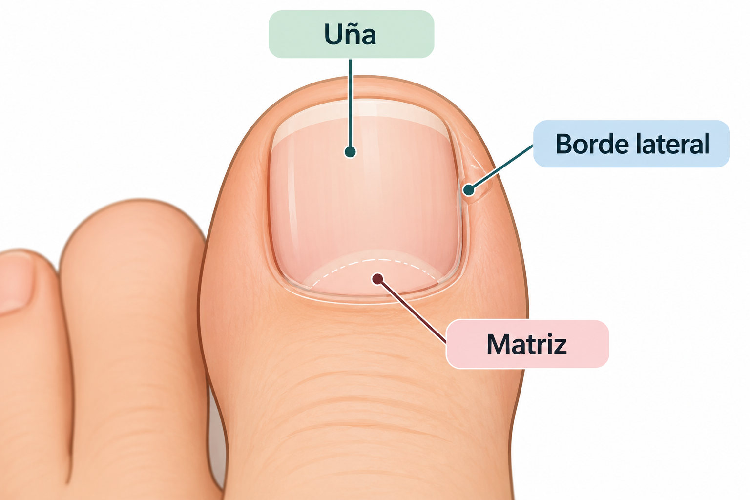 Cirugía de uña encarnada (matricectomía): en qué consiste y qué esperar después 1 Diagrama médico de la uña del dedo gordo